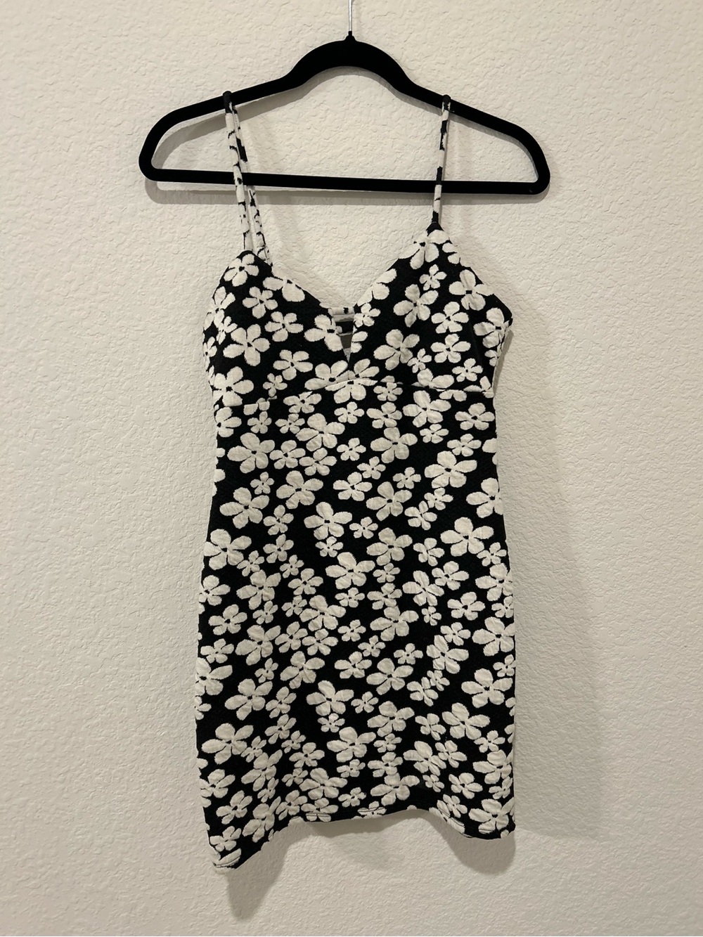 Black & White Floral Slip Dress with Spaghetti Straps